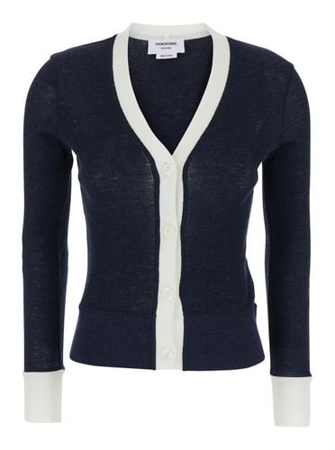 Cardigan With Contrasting Trim In Wool Woman - Thom Browne - Modalova