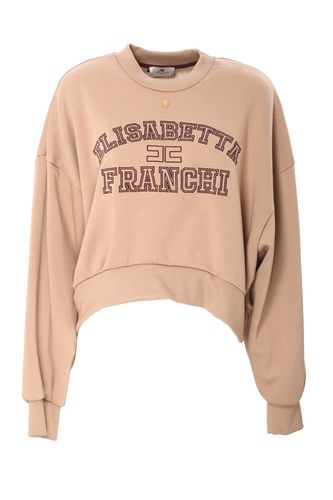 College Logo Embroidered Cropped Sweatshirt - Elisabetta Franchi - Modalova