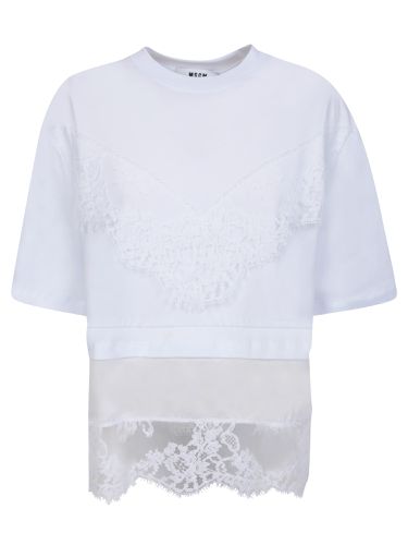 MSGM Embroidered Lace White T-shirt - MSGM - Modalova