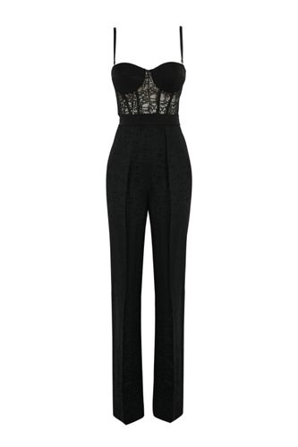 Lettering Jacquard Crepe Jumpsuit - Elisabetta Franchi - Modalova