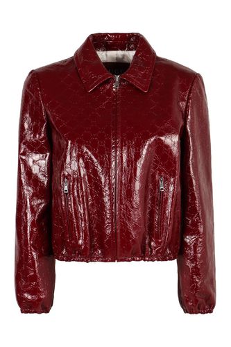 Gg Embossed Leather Bomber Jacket - Gucci - Modalova