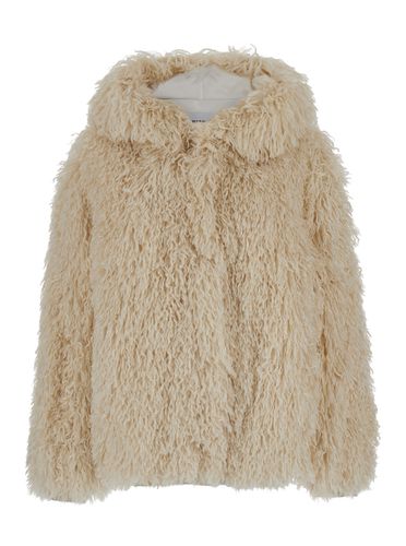 Beige Single-breasted Jacket With Hood In Faux Fur Woman - MSGM - Modalova