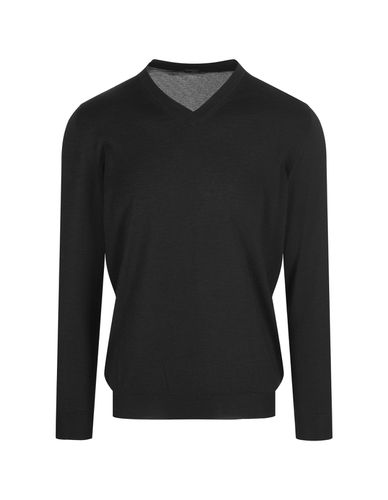 Anthracite Silk And Cashmere V-neck Pullover - Kiton - Modalova