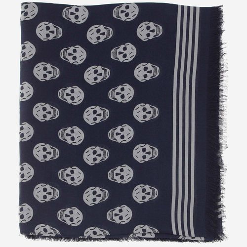 Skull Printed Fringed Scarf - Alexander McQueen - Modalova