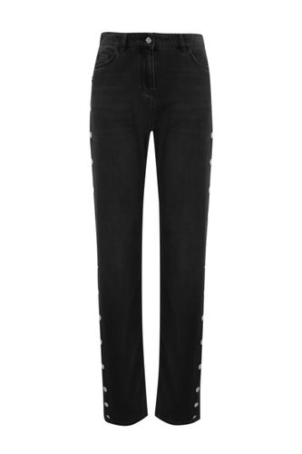 Straight Cotton Jeans With Side Buttons - Elisabetta Franchi - Modalova