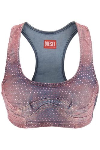 Vintage Denim Crop Top With Rhinestones - Diesel - Modalova