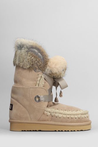 Eskimo Lace And Fur Low Heels Boots In Suede - Mou - Modalova