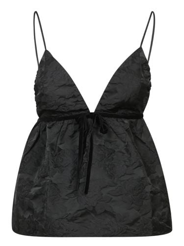 Ganni Black Jacquard Bow Strap Top - Ganni - Modalova