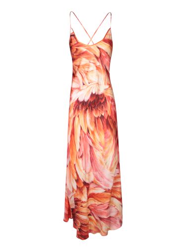 Long Dress With Straps And Plumage Print In - Roberto Cavalli - Modalova