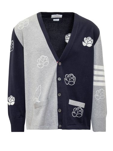 Cotton Birds And Flowers Cardigan - Thom Browne - Modalova