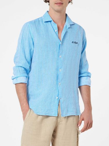 Man Turquoise Striped Linen Shirt Pamplona - MC2 Saint Barth - Modalova