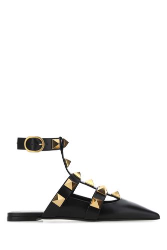 Black Leather Roman Stud Ballerinas - Valentino Garavani - Modalova