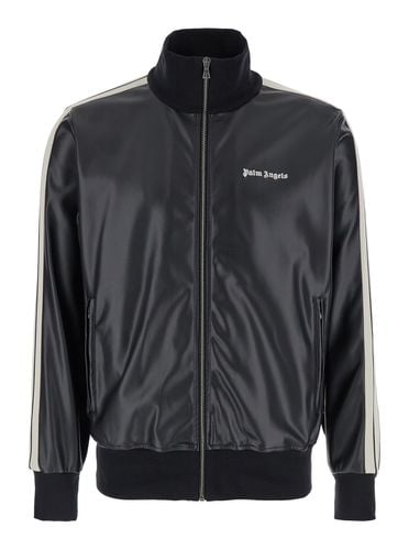 Black Bomber Jacket With Logo Print In Eco Leather Man - Palm Angels - Modalova