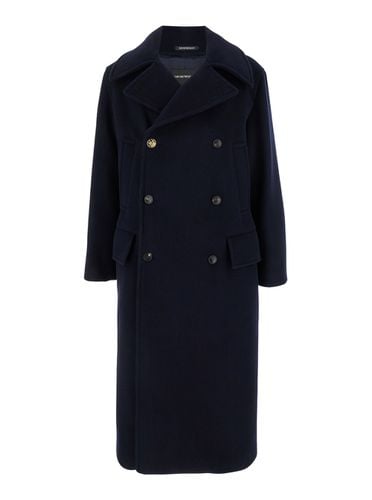 Melton Long Double-breasted Coat With Jewel Button In Wool Man - Emporio Armani - Modalova