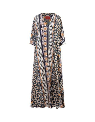 Muumuu Dress With Round Neck In Casareale Small Placèe Cream Silk Twill - La DoubleJ - Modalova