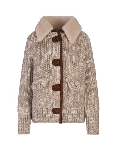 Beige Knitted Bomber Jacket With Shearling Collar - Ermanno Scervino - Modalova