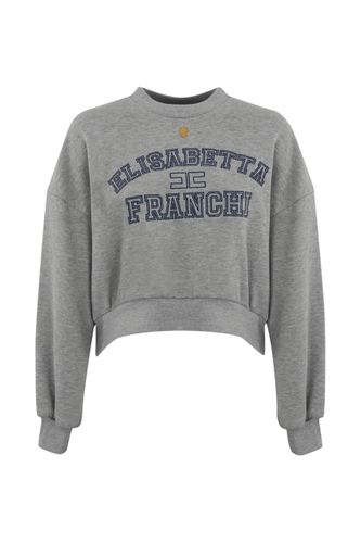 Cropped Sweatshirt In College Style Logo Cotton - Elisabetta Franchi - Modalova