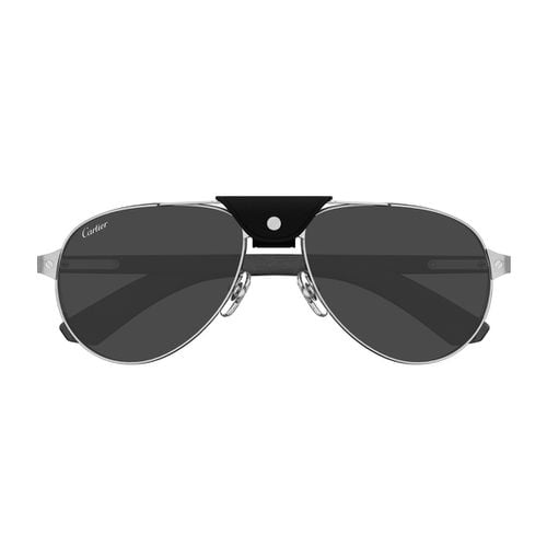 Cartier Ct0495s Santos De Cartier 003 Silver Black Smoke Sunglasses - Cartier Eyewear - Modalova