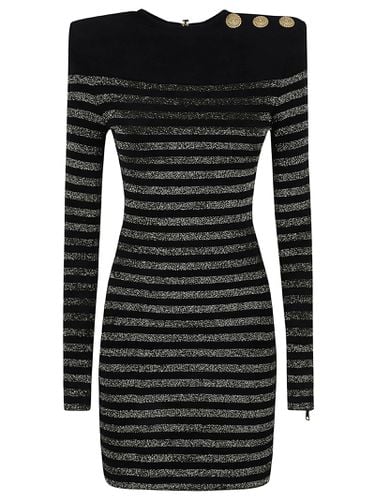 Rear Zip Button Embellished Stripe Knit Dress - Balmain - Modalova