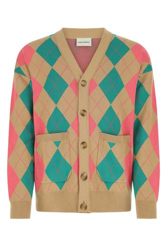 Embroidered Cotton Argyle Cardigan - Drôle de Monsieur - Modalova