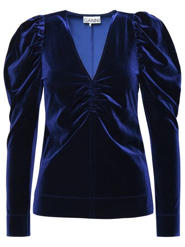 Ganni Blue Velvet Jersey Blouse - Ganni - Modalova