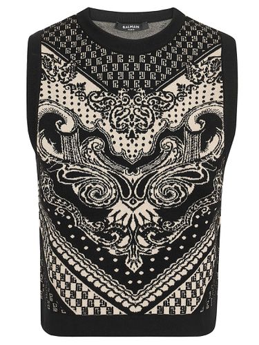 Sl Paisley & Monogram Knit Cropped Top - Balmain - Modalova