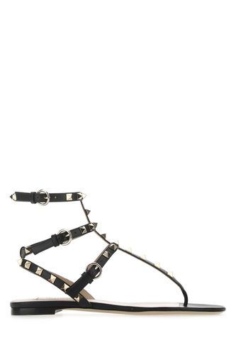 Black Leather Rockstud Thong Sandals - Valentino Garavani - Modalova