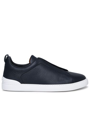 Triple Stitch Blue Leather Sneakers - Zegna - Modalova