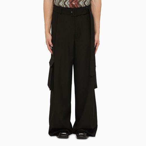 Wool Wide Trousers With Belt - Dries Van Noten - Modalova