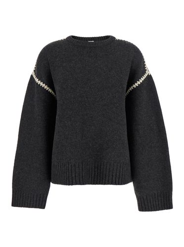 Crewneck Sweater With Embroidery Detail On The Sleeve In Wool And Cashmere Blend Woman - Totême - Modalova