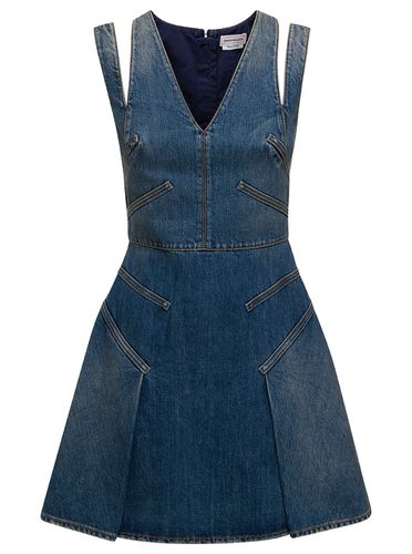 Mini Dress With Cut-out Detail And Pleated Skirt In Cotton Denim Woman - Alexander McQueen - Modalova