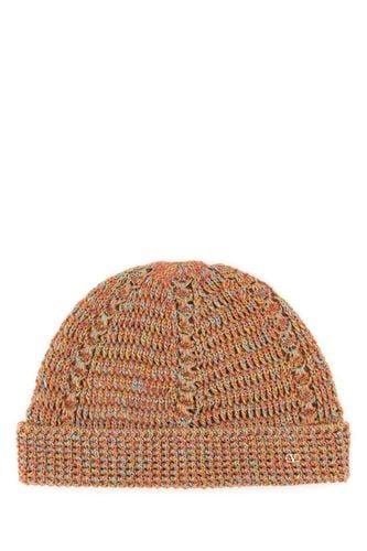 Multicolor Linen Blend Knitted Vlogo Signature Beanie Hat - Valentino Garavani - Modalova