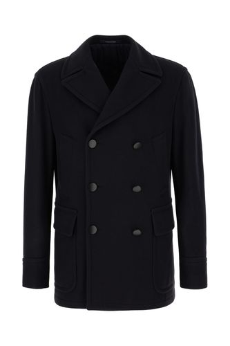 Navy Blue Wool Blend Coat - Tagliatore - Modalova