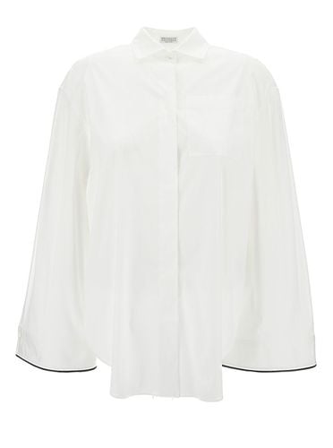 Oversized Shirt With Contrasting Hem In Cotton Blend Woman - Brunello Cucinelli - Modalova