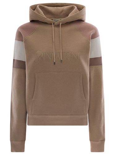 Sweatshirt With Hood And Embroidered Logo - Saint Laurent - Modalova