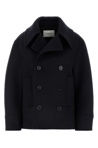 Midnight Blue Wool Coat - Saint Laurent - Modalova