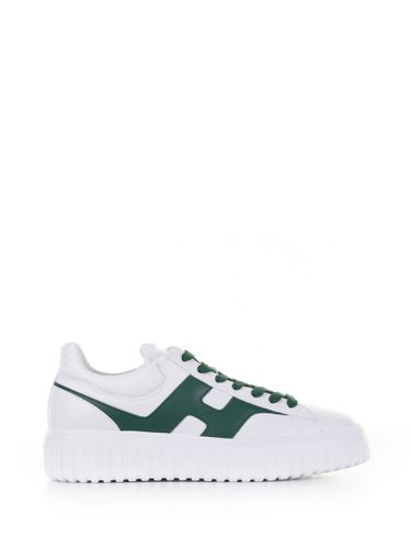 H-stripes Sneakers In White Green Leather - Hogan - Modalova