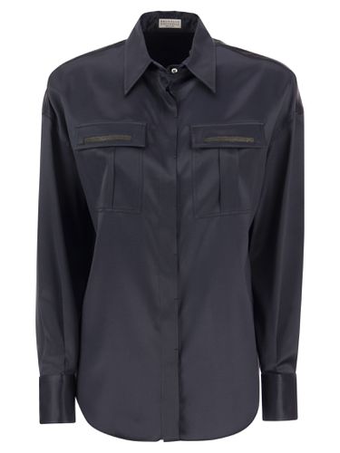 Stretch Silk Satin Shirt With Shiny Pockets - Brunello Cucinelli - Modalova