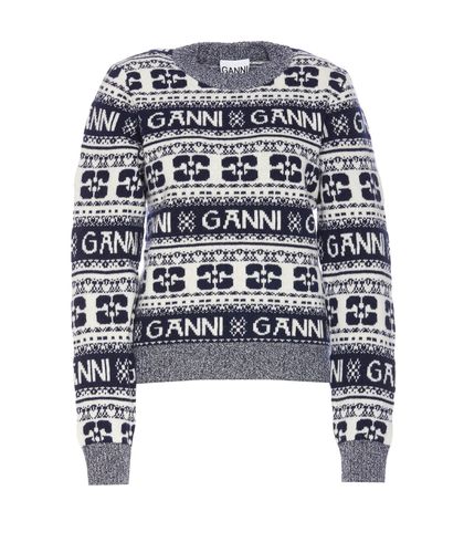Ganni Logo Wool Mix O-neck Sweater - Ganni - Modalova