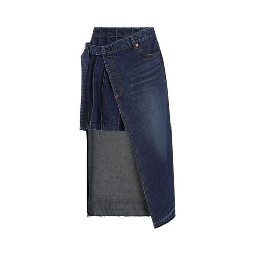 Overlapping Raw-cut Hem Denim Midi Skirt - Sacai - Modalova