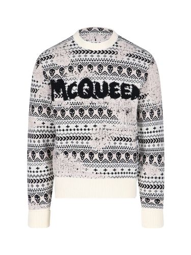 Grey Sweater With Logo And Geometric Motif In Jacquard Wool Man - Alexander McQueen - Modalova