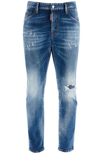 Slim Fit Navy Blue Used Effect Jeans - Dsquared2 - Modalova