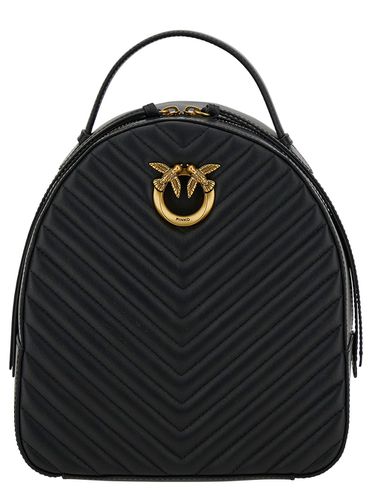 Love Click Black Backpack With Love Birds Diamond Logo Detail In Chevron Leather Woman - Pinko - Modalova