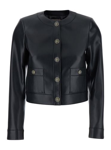 Crewneck Jacket With Logo Buttons In Leather Woman - TwinSet - Modalova