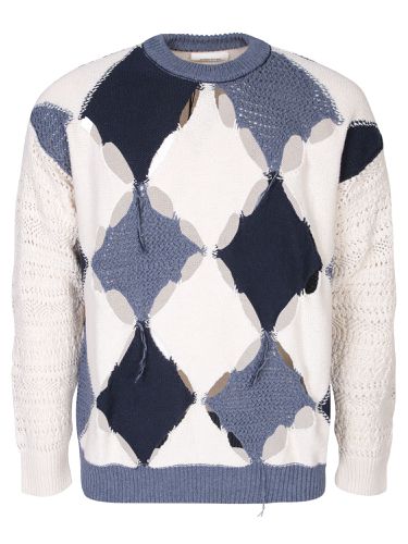 Blue Cream Cut Out Sweater With Rhombuses - Atomo Factory - Modalova