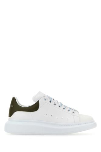 White Leather Sneakers With Army Green Leather Heel - Alexander McQueen - Modalova
