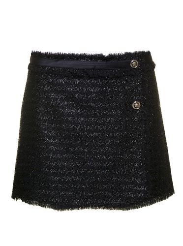 Mini Lurex Skirt With Silver-tone Hardware In Wool Blend Woman - Versace - Modalova