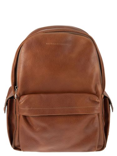 Calfskin Backpack With Grain - Brunello Cucinelli - Modalova