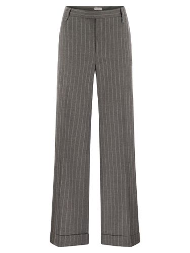Loose Flared Trousers In Virgin Wool Mouliné Pinstripe With Beadwork - Brunello Cucinelli - Modalova