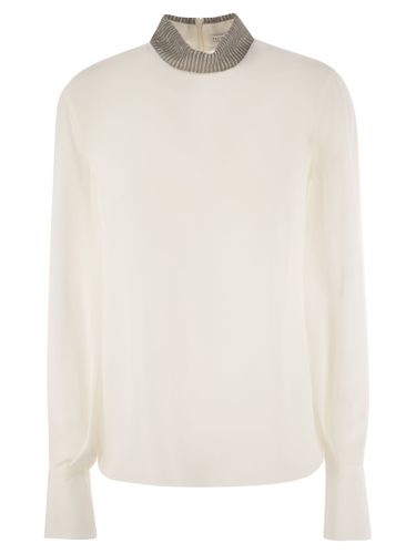 Silk Crepe De Chine Blouse With Neck Jewel - Brunello Cucinelli - Modalova